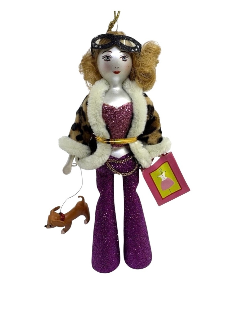 TALL Glass Woman In Pink & Small Dog Christmas ORNAMENT Legally Blonde Style